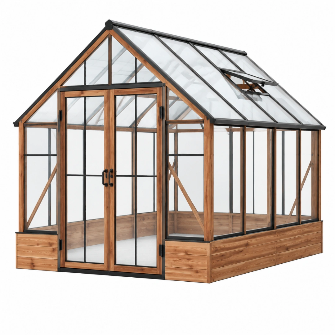 Invernadero de jardín 240 x 180 x 240 cm de madera y paneles transparentes con ventilación