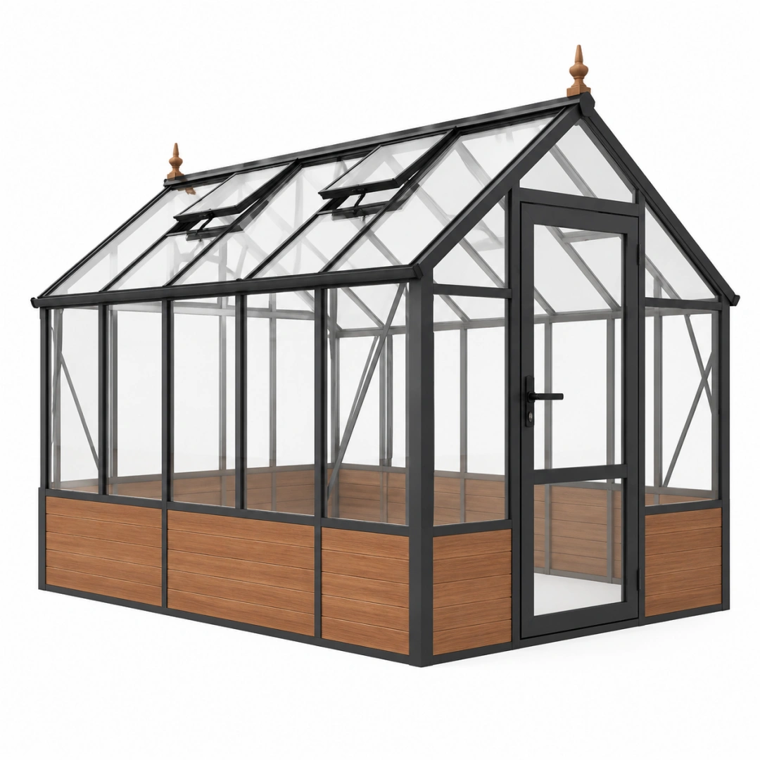 Invernadero de jardín 300 x 200 x 250 cm de aluminio negro con paneles transparentes estilo clásico