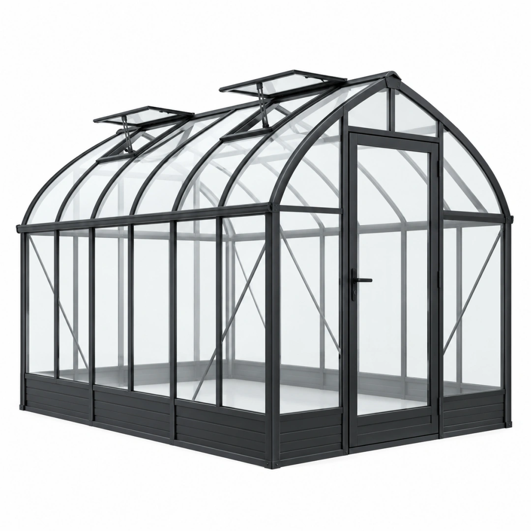 Invernadero de jardín 240 x 190 x 195 cm de aluminio y policarbonato negro con ventilación