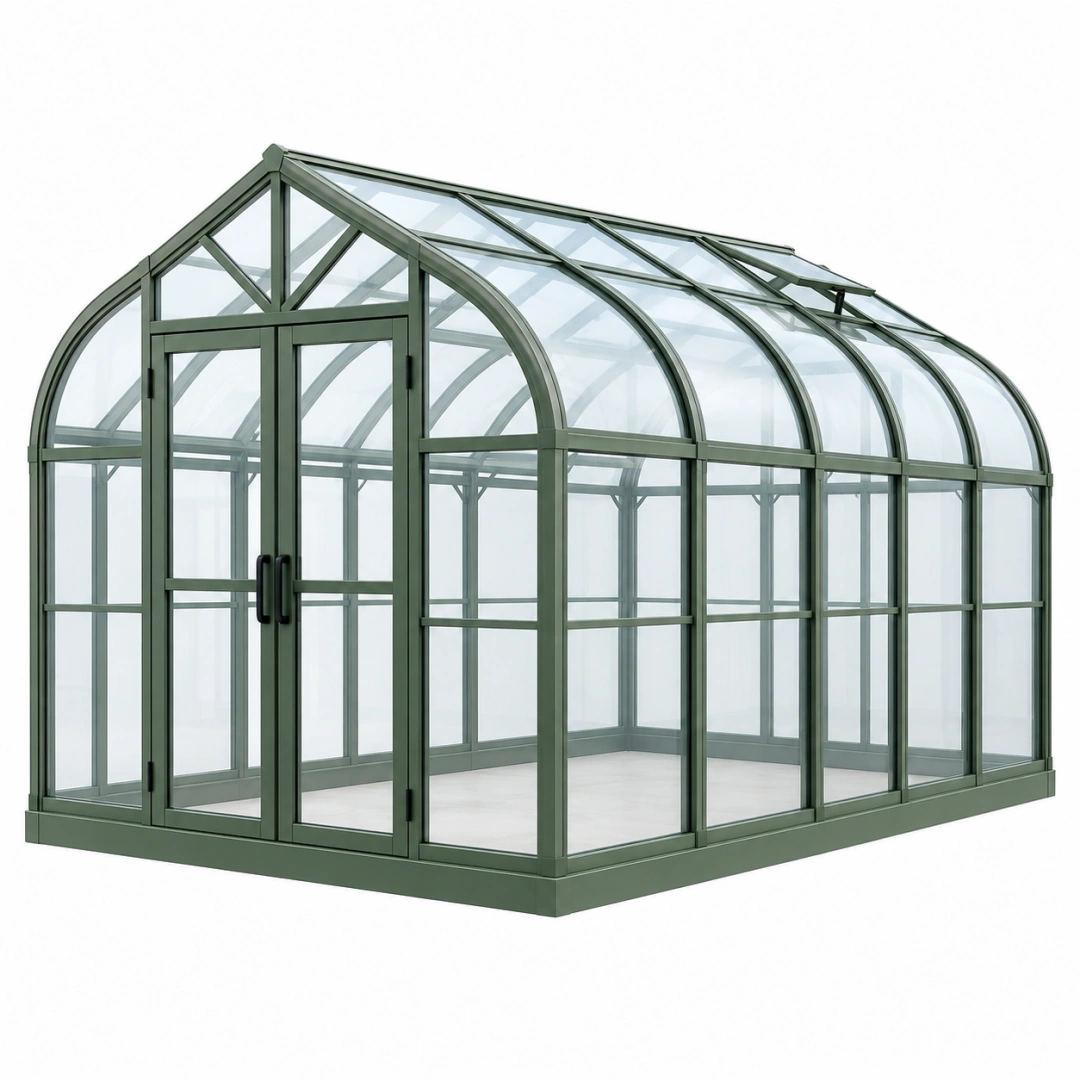 Invernadero de jardín 300 x 240 x 250 cm de metal y paneles transparentes verde con puerta doble