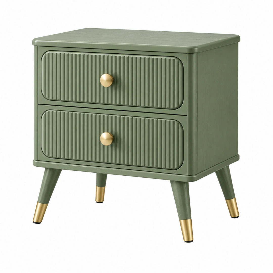 Mesita de noche 50 x 40 x 55 cm de madera verde con 2 cajones estilo retro
