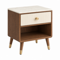 Mesita de noche 50 x 40 x 60 cm de madera marrón con superficie marmoleada y cajón