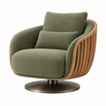 Sillón giratorio 85 x 85 x 88 cm de tapizado bouclé verde oliva con estructura de madera
