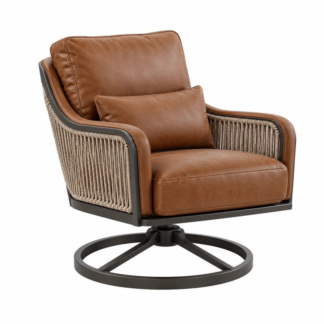 Sillón giratorio 82 x 88 x 98 cm marrón con estructura metálica y cuerda trenzada