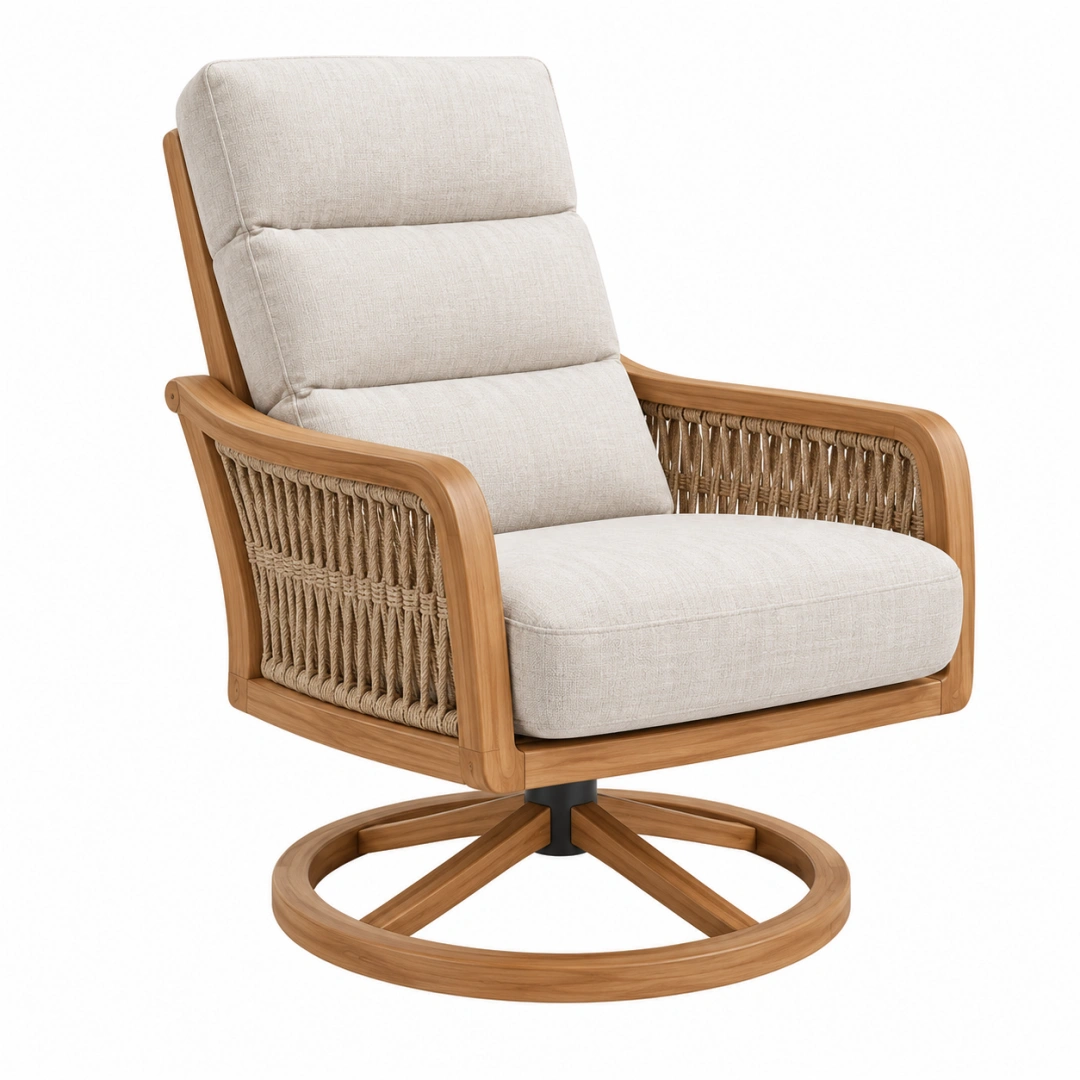 Sillón giratorio 78 x 82 x 98 cm de madera y cuerda beige estilo natural