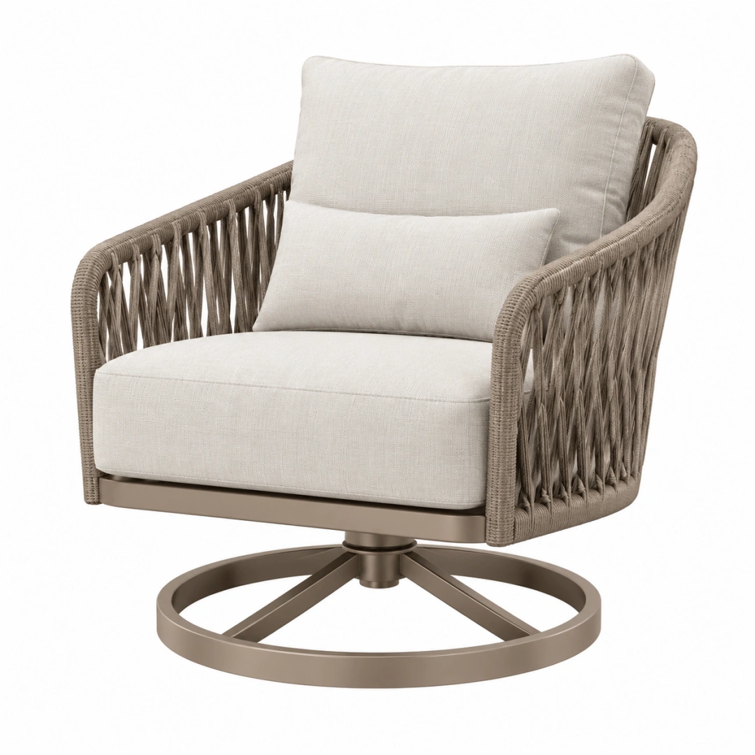 Sillón giratorio de exterior 78 x 78 x 88 cm de cuerda beige y metal