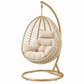 Sillón colgante 105 x 105 x 195 cm de ratán sintético beige con soporte de acero para interior y exterior cubierto