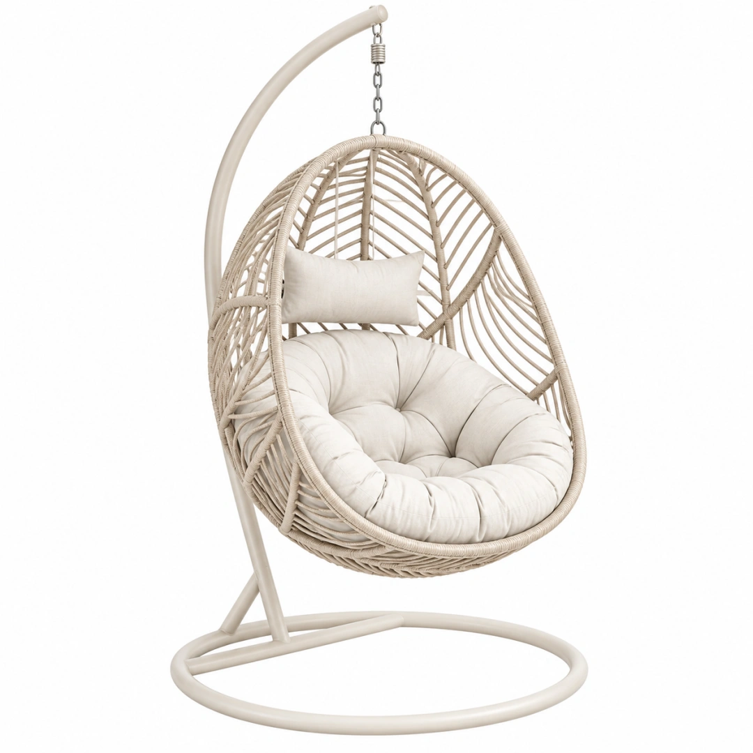 Sillón colgante 105 x 105 x 195 cm de ratán sintético beige con estructura de acero para interior y exterior