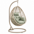Sillón colgante 105 x 105 x 195 cm de ratán beige con cojín verde salvia para interior