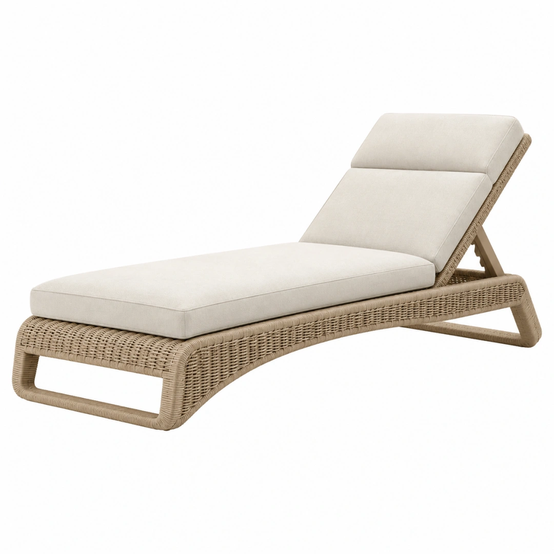 Tumbona 200 x 70 cm de fibra sintética beige con respaldo reclinable