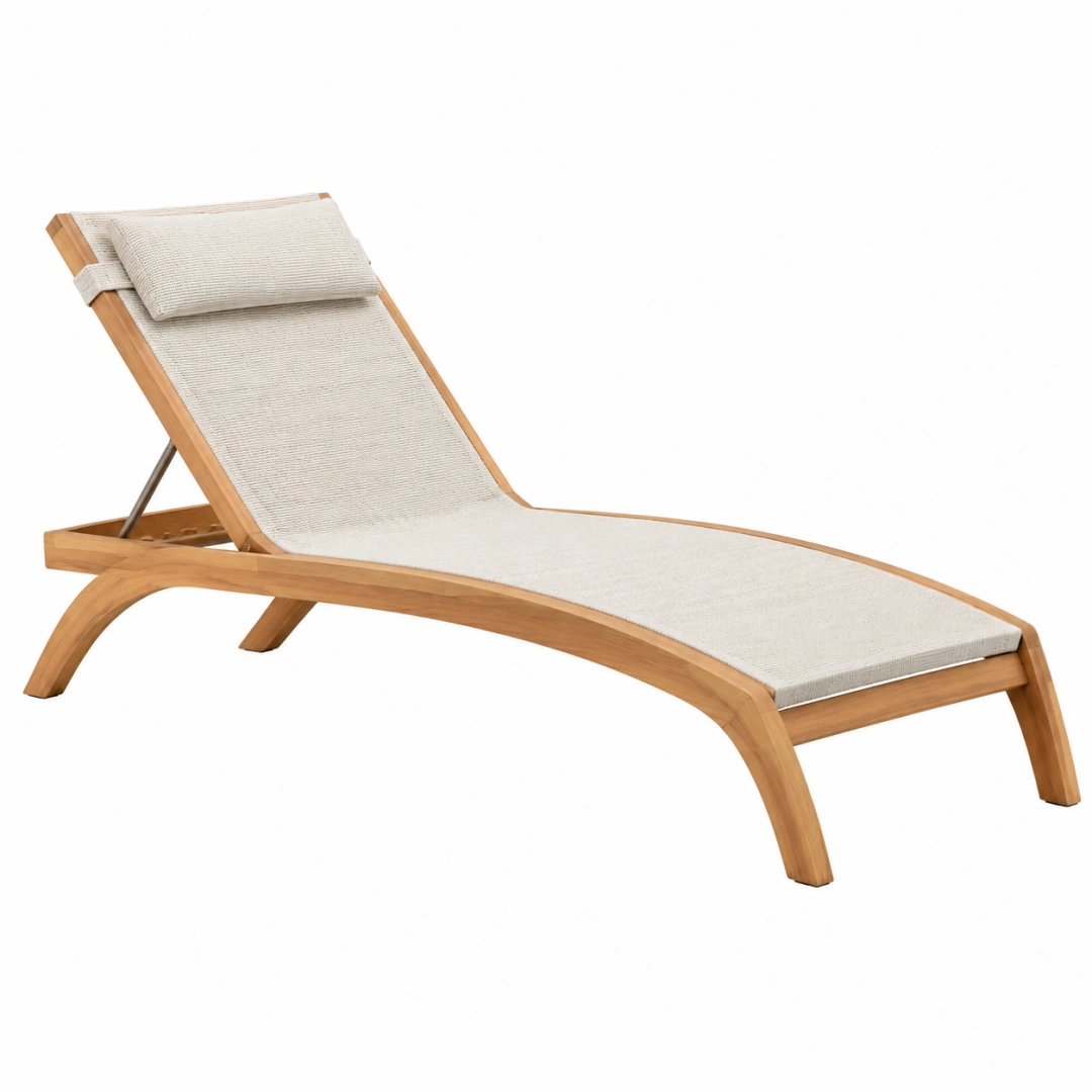 Tumbona 200 x 70 x 85 cm de madera y tejido beige reclinable para exterior