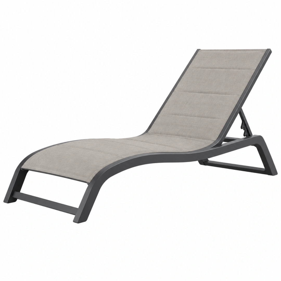 Tumbona reclinable 190 x 65 cm de metal y tejido gris para exterior