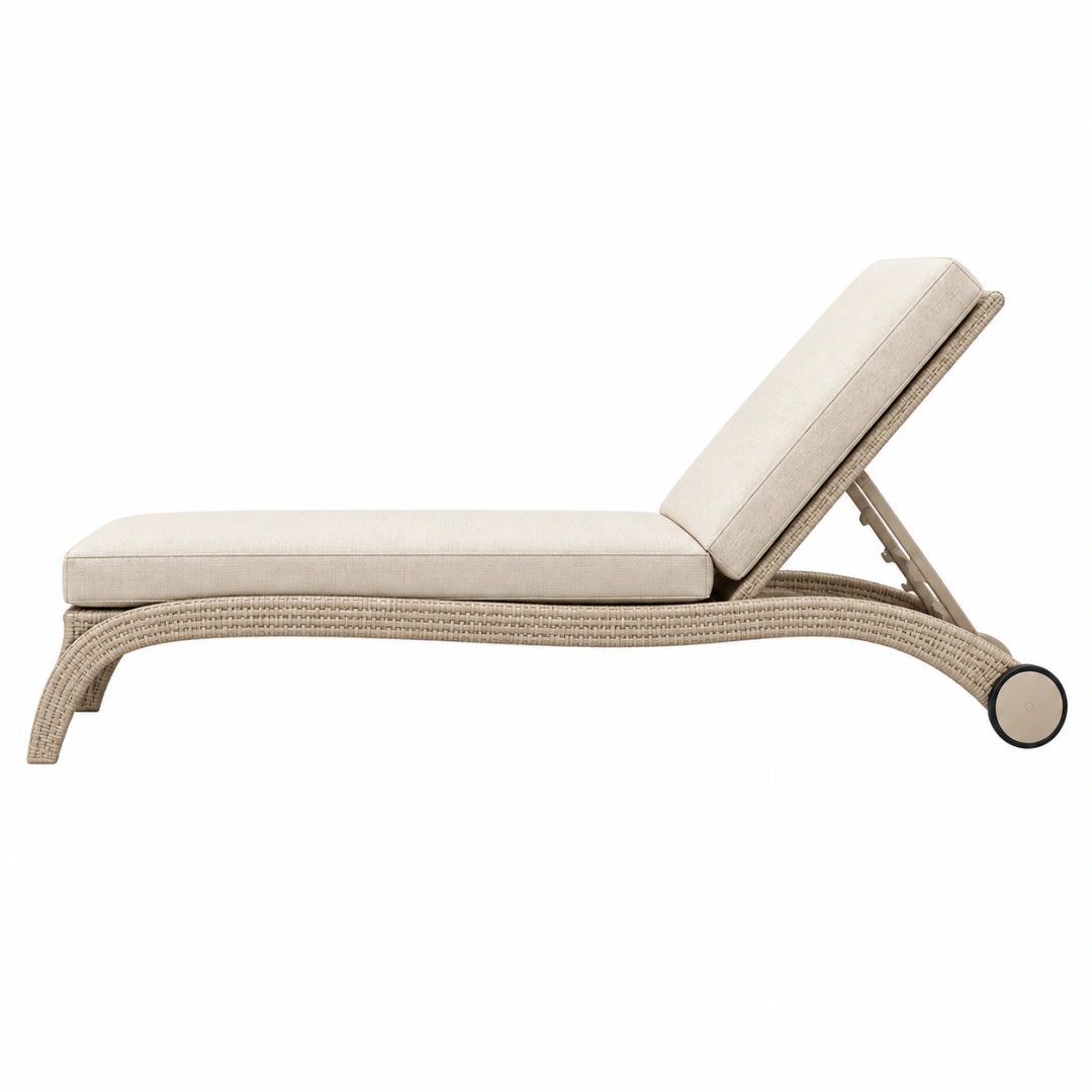 Tumbona reclinable 200 x 70 cm de ratán trenzado beige con ruedas