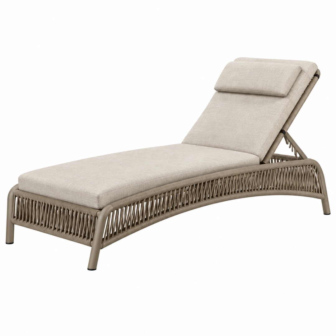 Tumbona de exterior 200 x 70 x 85 cm de metal y cuerda sintética beige ajustable
